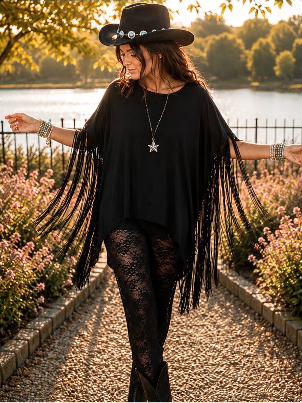 Showstopper Fringe Poncho Top | Boho Western Festival Oversized Tunic - Picture 4 of 9